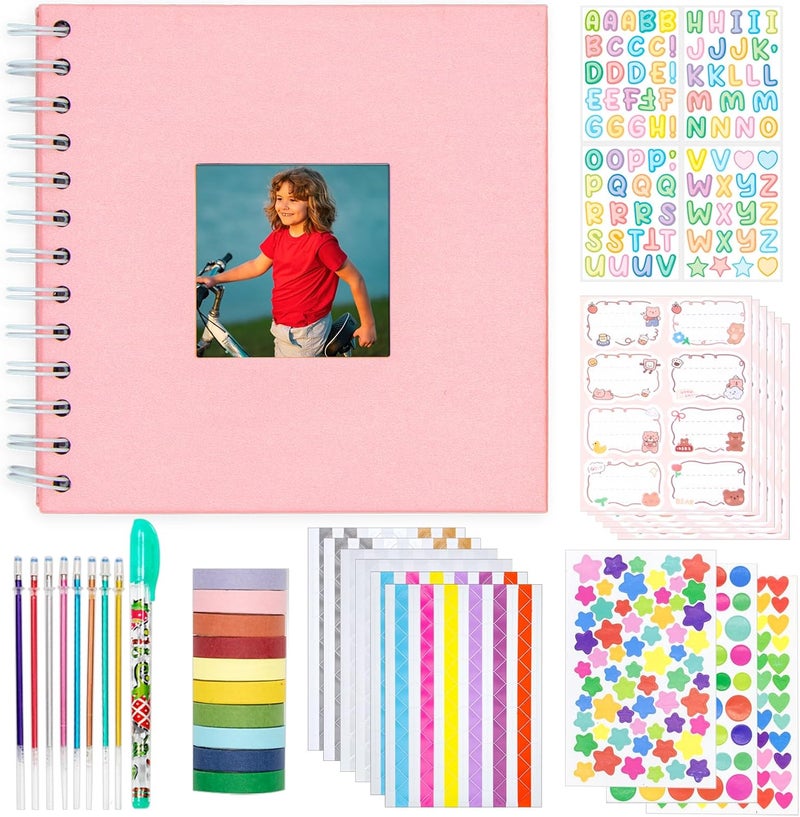 Tugle Kid Scrapbook Photo Album Hard Cover DIY Photo Album for Kids Instant Camera Print Paper with DIY Accessories (Pink) - Image 1